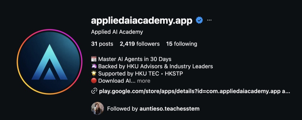 Landing page:Applied AI Academy Instagram 帳號同下載連結