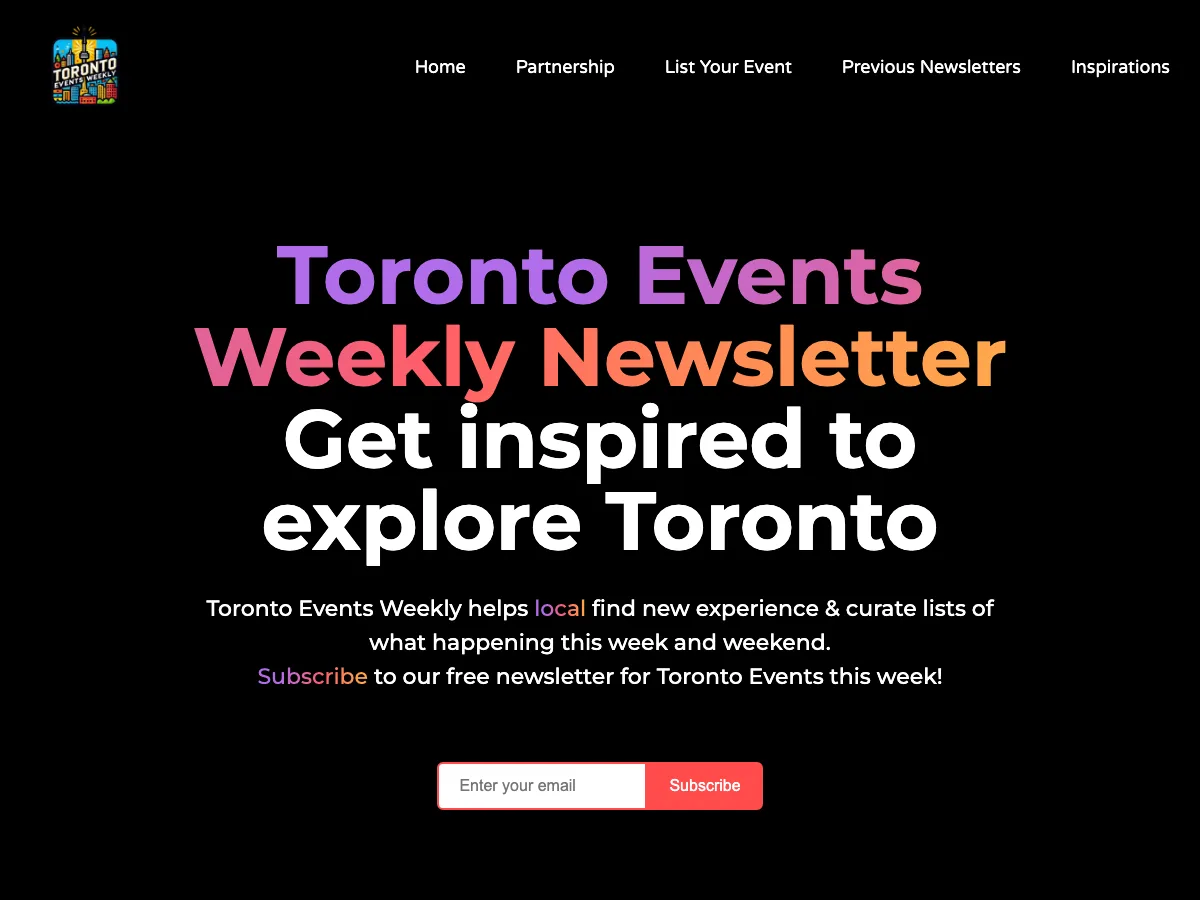 Toronto Events Weekly 網站首頁截圖
